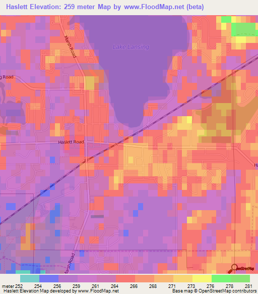 Haslett,US Elevation Map