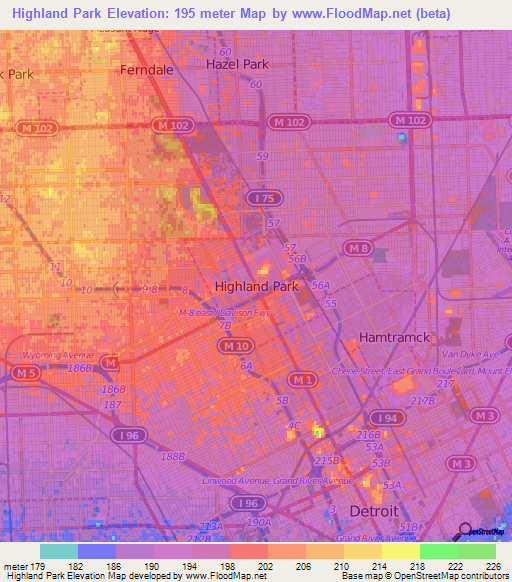 Highland Park,US Elevation Map