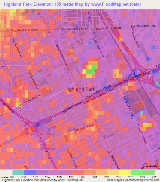 Highland Park,US Elevation Map