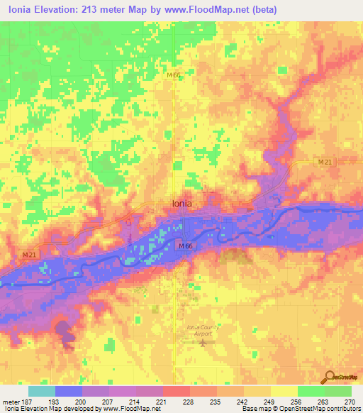 Ionia,US Elevation Map