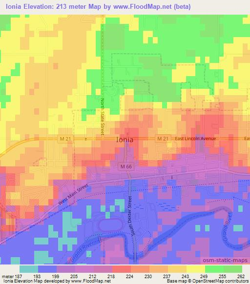 Ionia,US Elevation Map