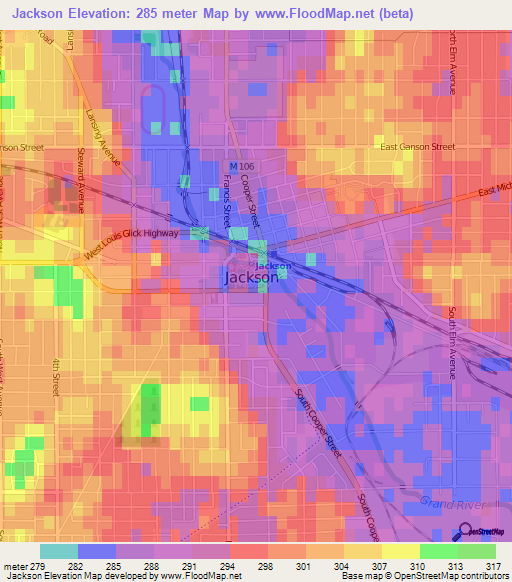 Jackson,US Elevation Map