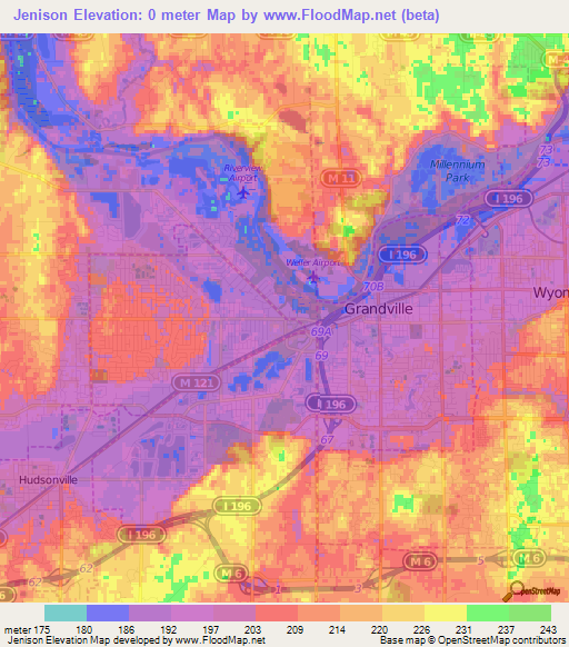 Jenison,US Elevation Map