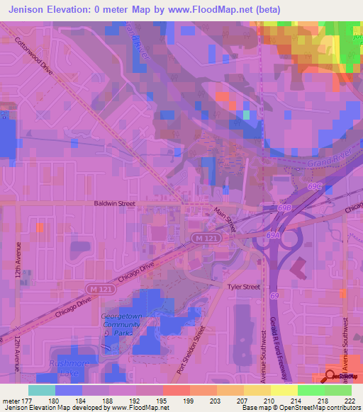 Jenison,US Elevation Map