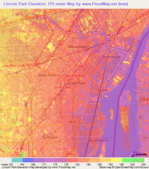 Lincoln Park,US Elevation Map