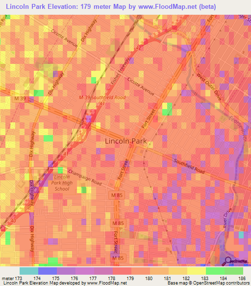 Lincoln Park,US Elevation Map