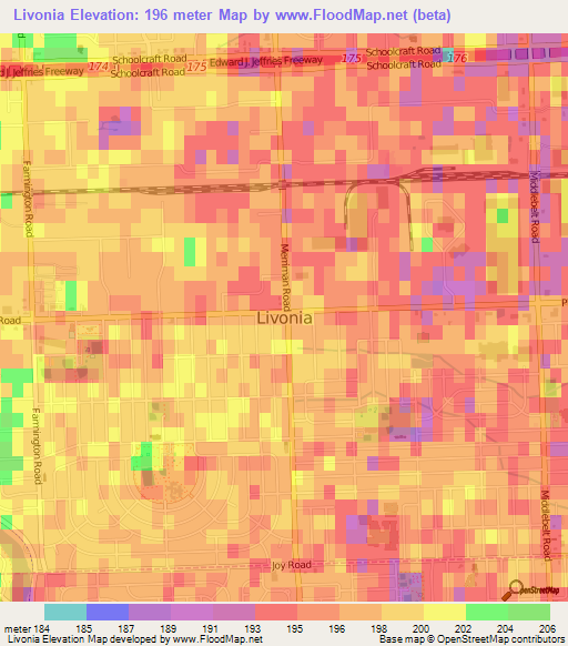 Livonia,US Elevation Map