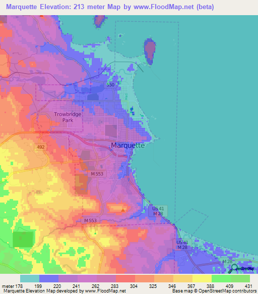 Marquette,US Elevation Map