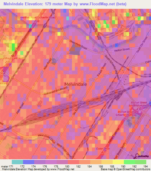 Melvindale,US Elevation Map