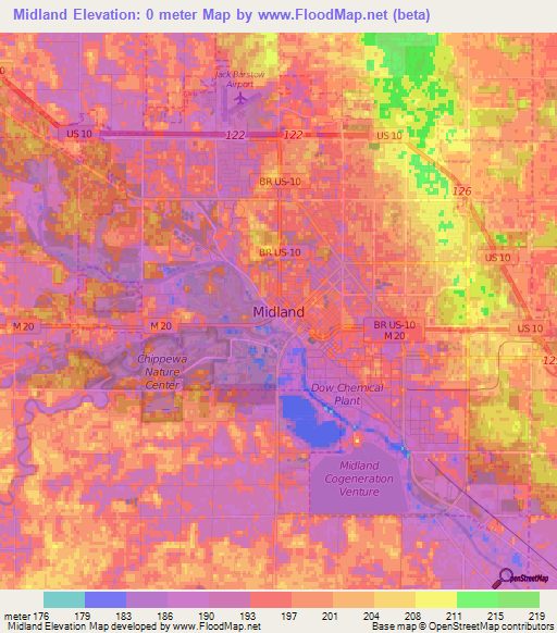 Midland,US Elevation Map