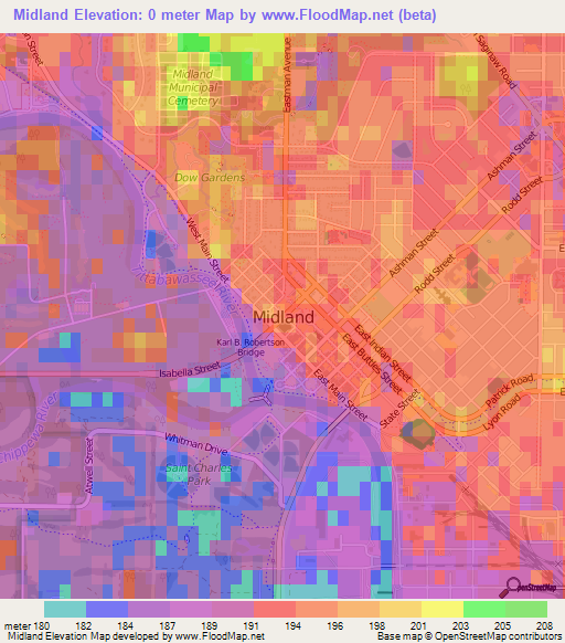 Midland,US Elevation Map