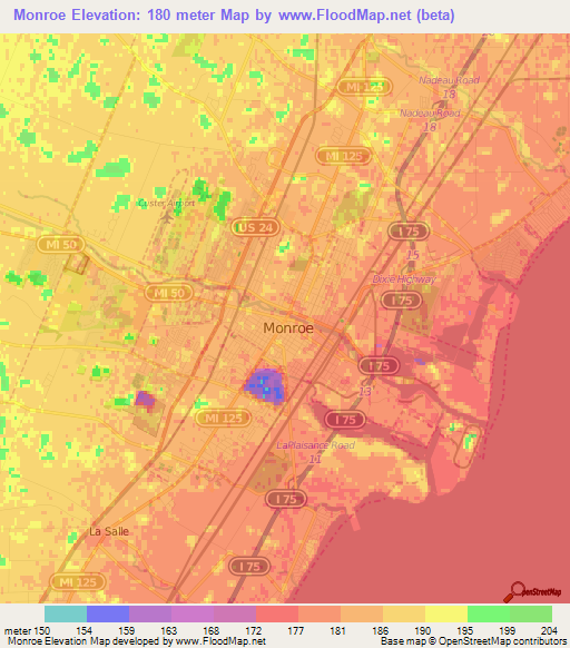 Monroe,US Elevation Map