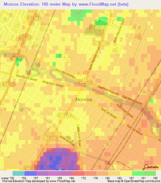 Monroe,US Elevation Map