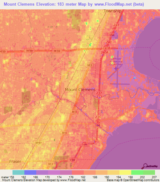 Mount Clemens,US Elevation Map