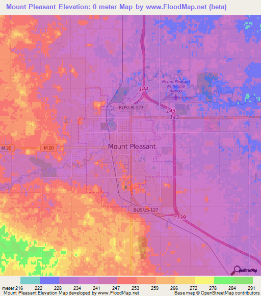 Mount Pleasant,US Elevation Map