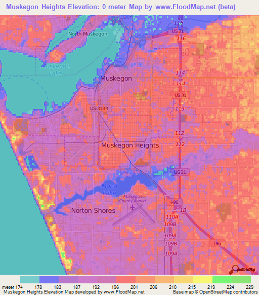 Muskegon Heights,US Elevation Map