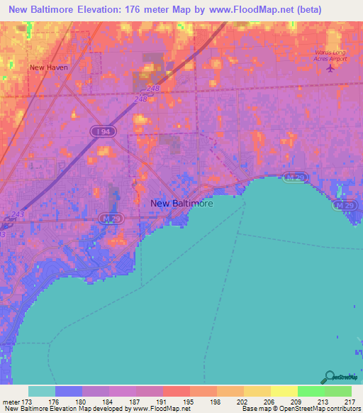 New Baltimore,US Elevation Map