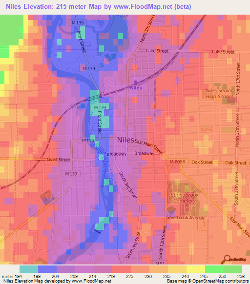 Niles,US Elevation Map