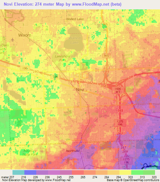 Novi,US Elevation Map