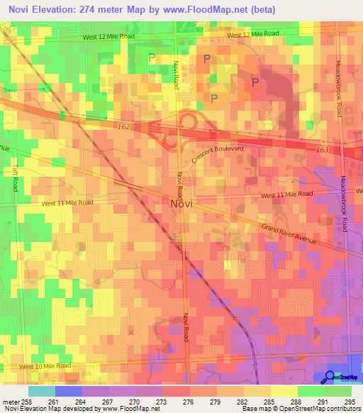 Novi,US Elevation Map