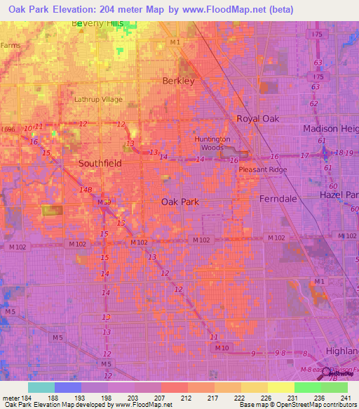 Oak Park,US Elevation Map