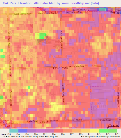 Oak Park,US Elevation Map