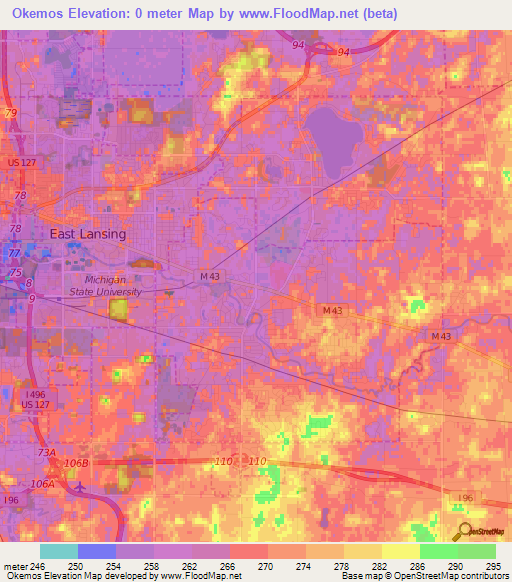 Okemos,US Elevation Map