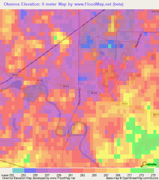 Okemos,US Elevation Map