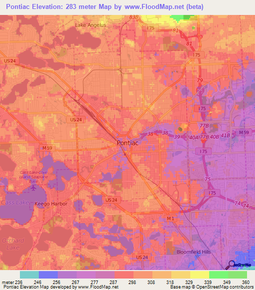 Pontiac,US Elevation Map