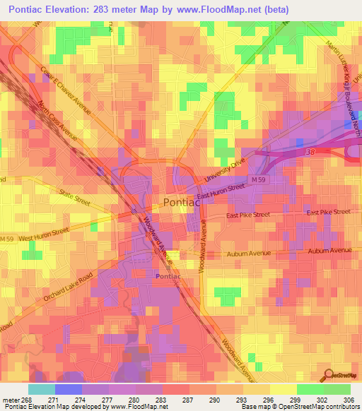 Pontiac,US Elevation Map