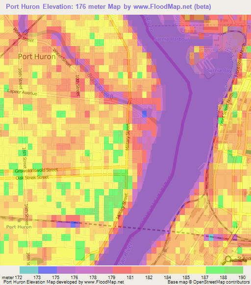 Port Huron,US Elevation Map