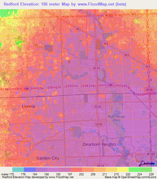 Redford,US Elevation Map