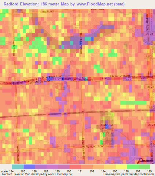 Redford,US Elevation Map