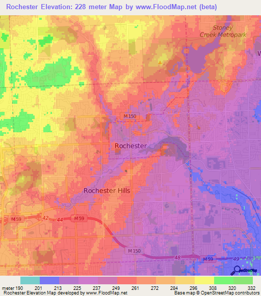 Rochester,US Elevation Map