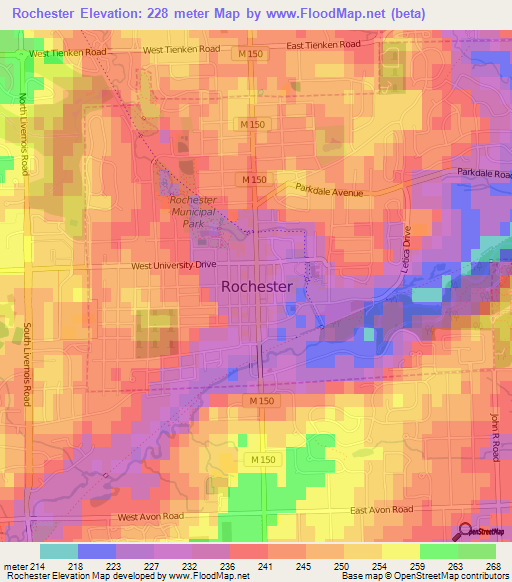 Rochester,US Elevation Map