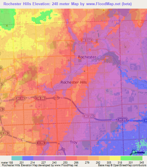 Rochester Hills,US Elevation Map