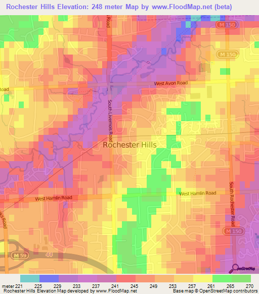 Rochester Hills,US Elevation Map