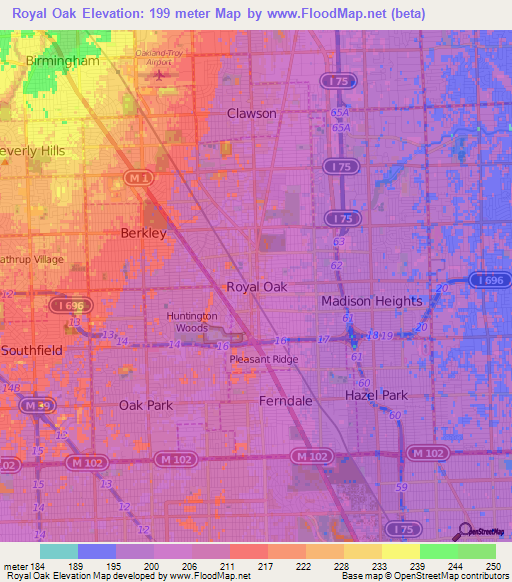 Royal Oak,US Elevation Map