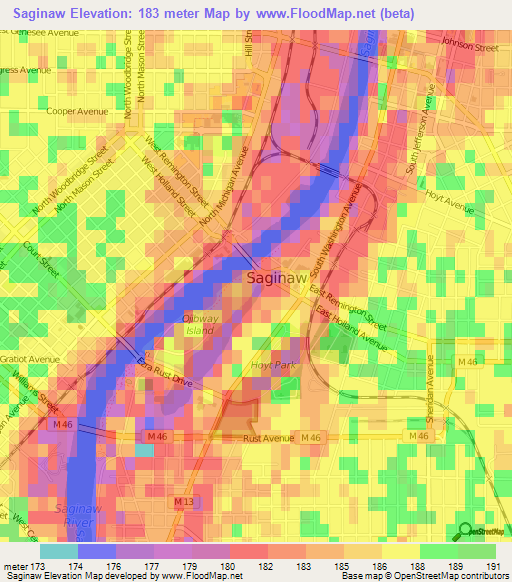 Saginaw,US Elevation Map