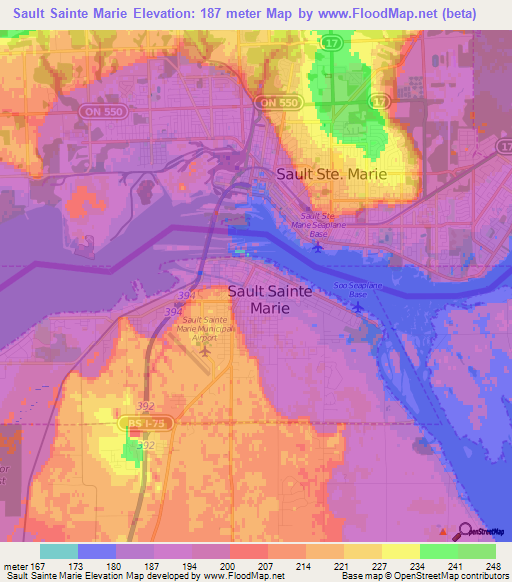 Sault Sainte Marie,US Elevation Map