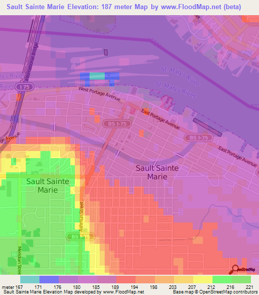 Sault Sainte Marie,US Elevation Map