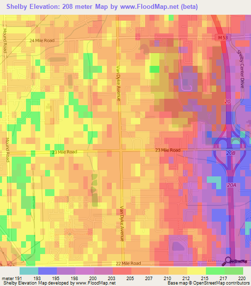 Shelby,US Elevation Map