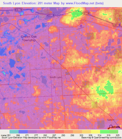 South Lyon,US Elevation Map