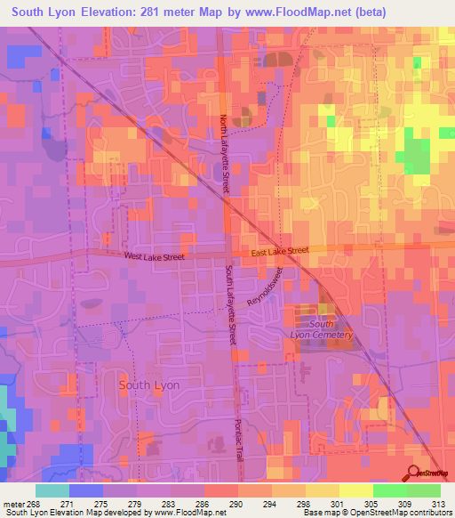 South Lyon,US Elevation Map