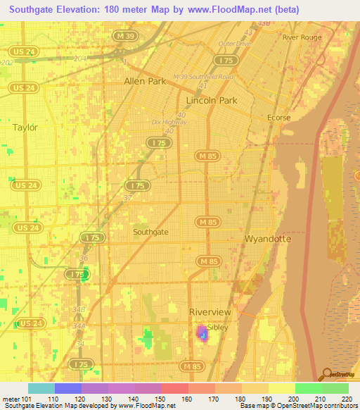 Southgate,US Elevation Map