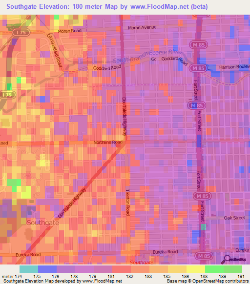 Southgate,US Elevation Map