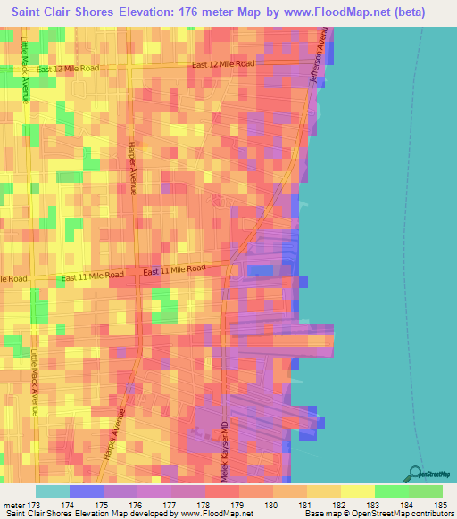 Saint Clair Shores,US Elevation Map