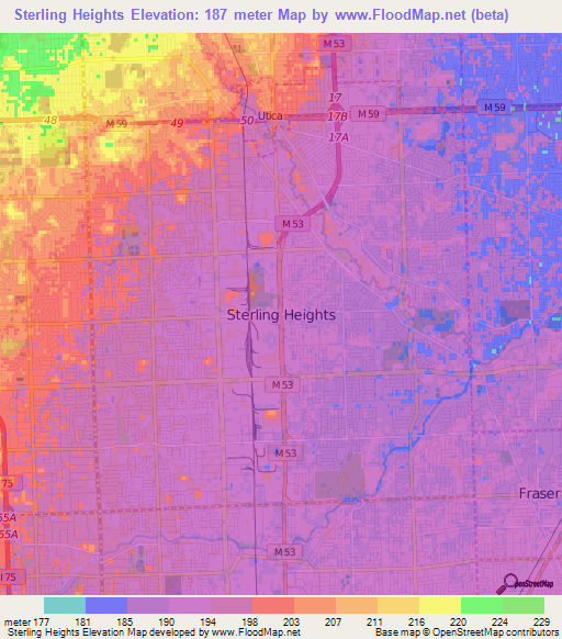 Sterling Heights,US Elevation Map