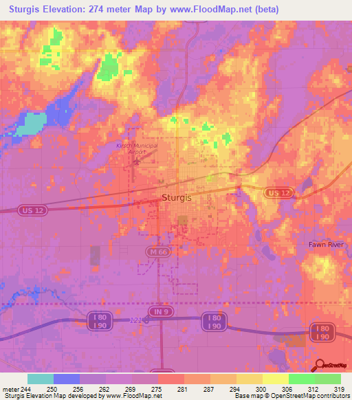 Sturgis,US Elevation Map