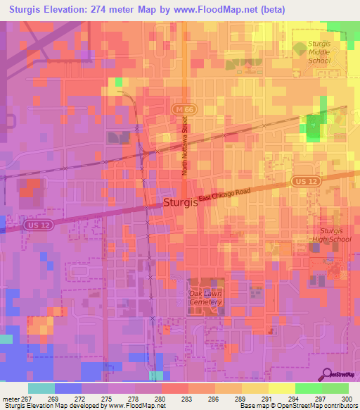 Sturgis,US Elevation Map